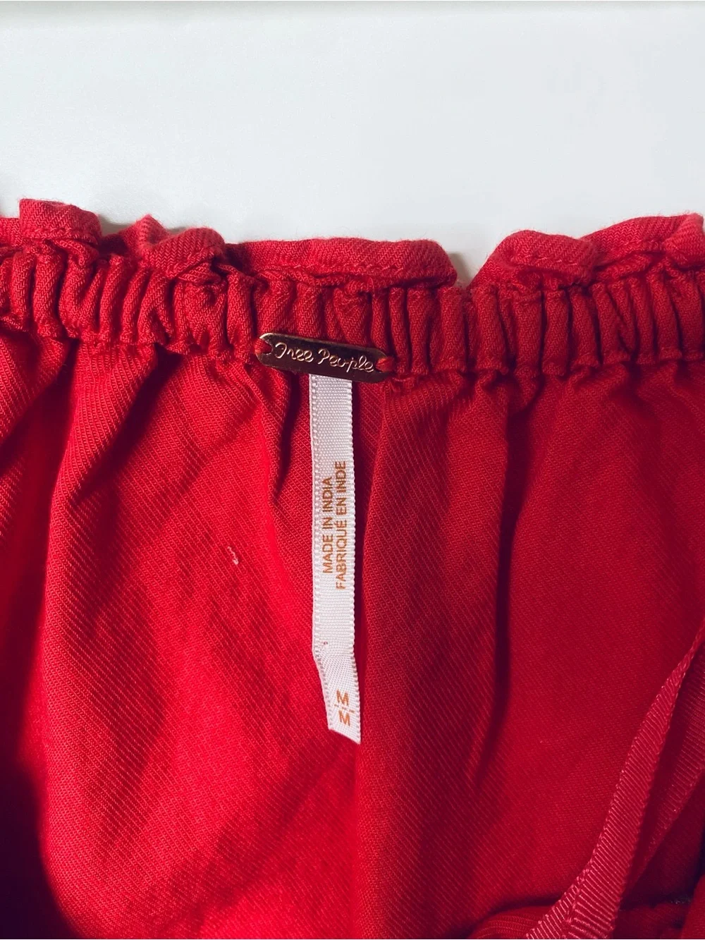 Free People Fleur Du Jour Mini Dress Red Embroidered Off Shoulder Boho Peasant M - Picture 5 of 9